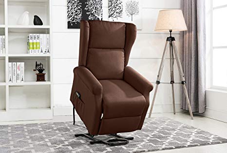 Power Recliner Chair, Lift Chairs, Linen Living Room Reclining Armchair (Dark Brown)