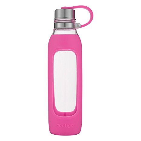 Contigo Purity Glass Water Bottle with Silicone Tethered Lid, 20oz, Very Berry