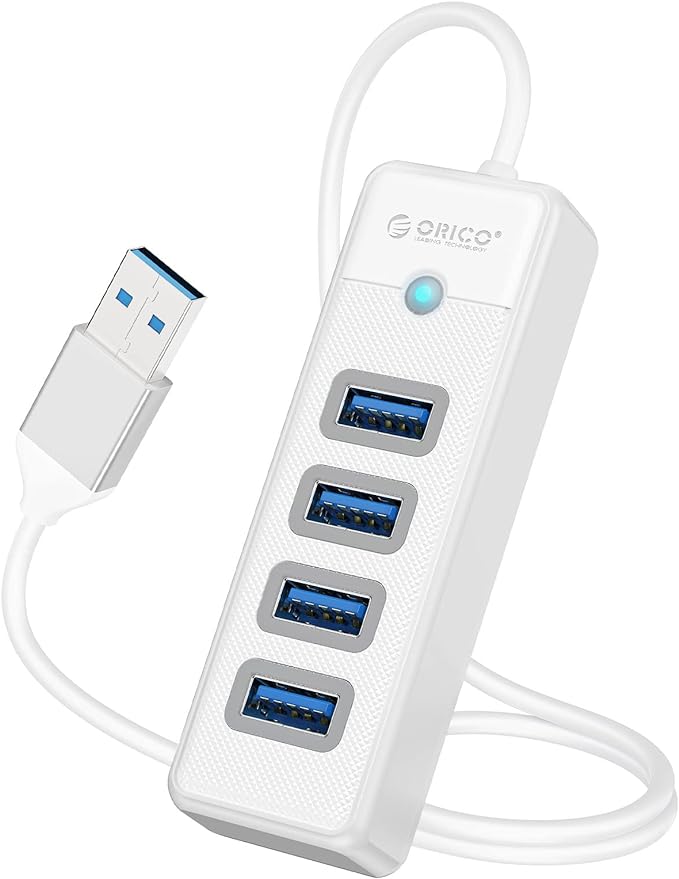 ORICO 4-Port USB Hub 3.0 with 1.64ft Extension Cable, USB Multiport Adapter White 5Gbps Fast Data USB Splitter Transfer Multi USB Port Expander for Laptop, PC, Flash Drive, Printer, Mobile HDD