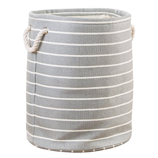 InterDesign Luca Fabric Storage, Round Bin with Handles for Blankets, Pillows, Clothing, Towels - Large, Gray/Cream