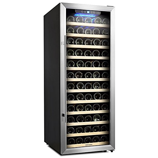 Kalamera 80 Bottle Freestanding Compressor Wine Cooler-Stainless Steel & Black/ Single Zone Thermostat with Touch Control/Blue LED Lighting