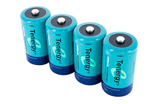 Tenergy 10000mAh NiMH D Battery, Rechargeable High Capacity D Size Battery, High Drain D Cell Batteries for Flashlight, 4-Pack - UL Certified