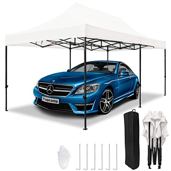 TopCamp 10x20 ft Pop up Canopy Carport, Heavy Duty Waterproof Outdoor Party Tent with Wheel Bag - White