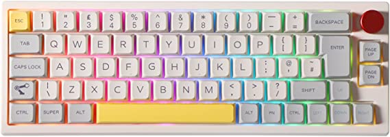 EPOMAKER TH66 ISO UK Layout 65% Hot Swappable RGB 2.4Ghz/Bluetooth 5.0/Wired Mechanical Gaming Keyboard with MDA PBT Keycaps, Knob Control for Mac/Win (White Case, Budgerigar Switch)