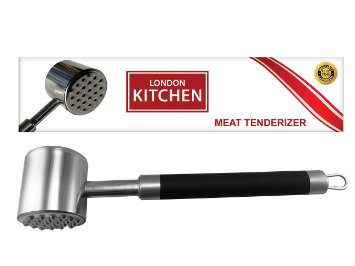 Meat Tenderizer - 1810 Stainless Steel with Ergonomic Non Slip Grip - Dishwasher Safe - Hanger Loop for Easy Storage - By London Kitchen