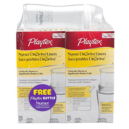 Playtex Nurser Drop-Ins Liners 2 - 8 Ounce with Free Nurser - 50 Count