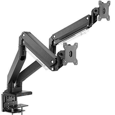 VIVO Premium Aluminum Dual Monitor Pneumatic Spring Arms Desk Mount Stand with USB 3.0 and Audio/Mic Ports | Fits 2 Screens up to 32 inches (STAND-V102G2U)