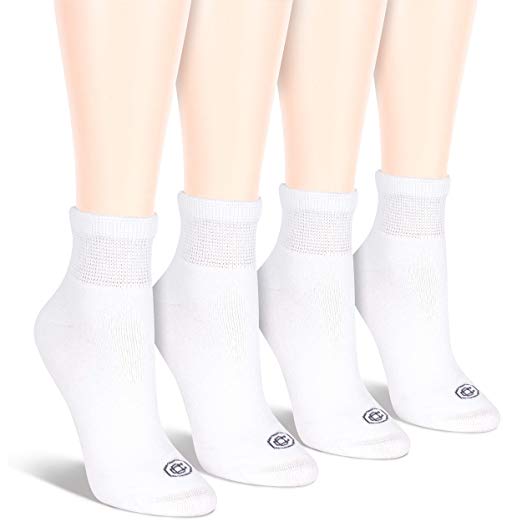 Doctor's Choice Women's Non-Binding Circulatory Diabetic 4 Pack Cushioned Crew & Quarter Socks, Shoe Size 4-10