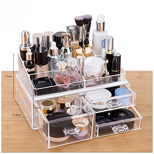 Cq acrylic Large 3 Tier Clear Acrylic Cosmetic Makeup Storage Cube Organizer with 3 Drawers. It Consists of 2 Separate Organizers, Each of Which Can be Used Individually -11.8"x8"x6.8"