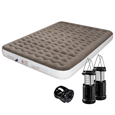 Etekcity Camping Portable Air Mattress Inflatable Single High Airbed Blow up Guest Bed Tent Mattress with Rechargeable Pump, Height 9", Twin/Queen Size, 2 Free Lanterns