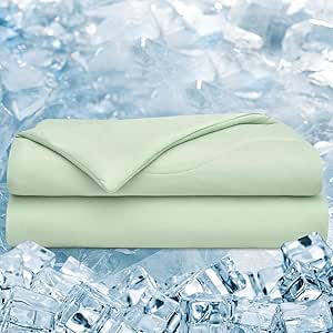 PHF Double Cooling Blanket Queen Size for Hot Sleepers, Soft Breathable Blankets for Summer with Double Side Cold, Q-Max&gt;0.5 Arc-Chill Cool Lightweight Bed Blanket for Night Sweats, 90"x90", Green