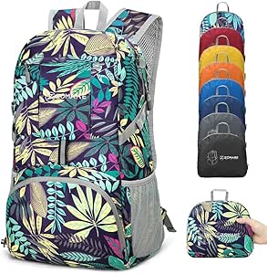 ZOMAKE Lightweight Packable Backpack 35L - Light Foldable Backpacks Water Resistant Collapsible Hiking Backpack - Compact Folding Day Pack for Travel Camping(Mixed Color-Leaves)