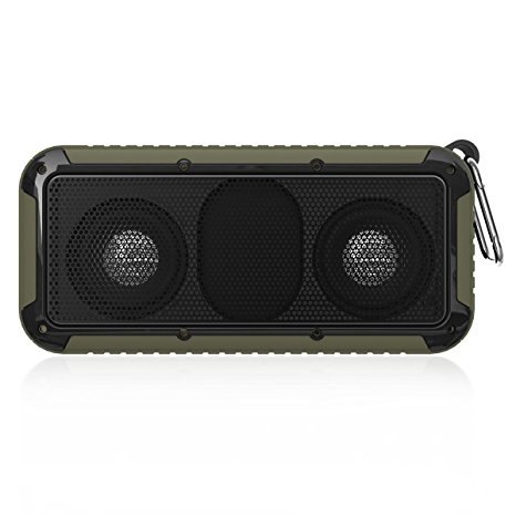 Portable Bluetooth Speaker IP66 Waterproof Dual 5W Shower Speaker, NFC Outdoor Wireless HiFi USB Surround Sound Stereo Speakers for iphone PC Laptop Computer, Travel Bike Speaker with Mount (Green)