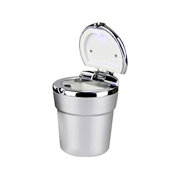 YSM Car Cigarette Ashtray Portable Stainless Auto Vehicle Ash with Blue LED Light Smokeless Stand Cylinder Cup Holder(Grey)