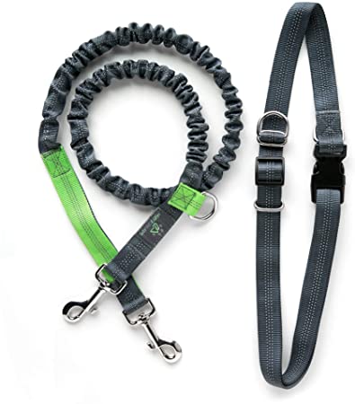 Mighty Paw Hands Free Dog Leash with Extra Length, Premium Running Dog Leash, Lightweight Reflective Bungee Dog Leash (Grey/Lime - 48 Inch Bungee)
