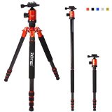 ZoMei Z818C Light Weight Portable Camera Carbon Fiber Travel Tripod 663 Inchs Height Complete Tripod Come With Ball Head Carry Case Digital Camera  Camcorder  DSLR  SLR  Video CameraOrange