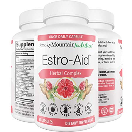 Estro-Aid: Estrogen-Free Menopause Supplements. 60 Capsules (2 Month Supply) DIM Supplement, Black Cohosh, Wild Yam, Chrysin & Red Clover. For Estrogen Balance, PMS & Weight Loss. Non-GMO & Vegan