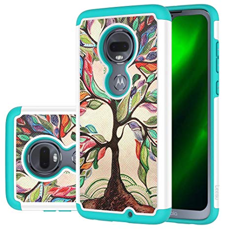 Moto G7 Case, LEEGU [Shock Absorption] Dual Layer Heavy Duty Protective Silicone Plastic Cover Rugged Case for Motorola Moto G 7th Generation - Love Tree