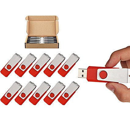 TOPSELL 10 Pack 16GB Swivel Design USB 2.0 Flash Drive Memory Stick Fold Storage Thumb Stick Pen (16G, 10 PCS, Red)