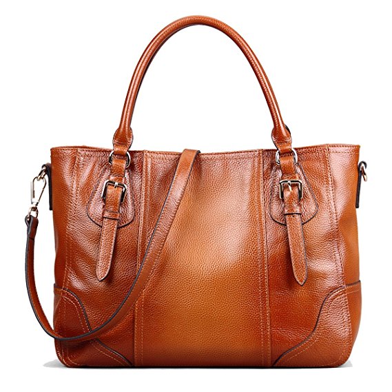 S-ZONE Women's Vintage Genuine Leather Shoulder Bag Big Capacity Handbags Tote Top-handle Purse