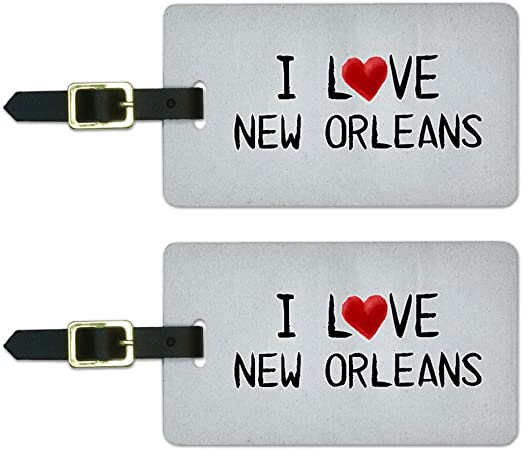I Love New Orleans Written on Paper Luggage Suitcase Carry-On ID Tags Set of 2