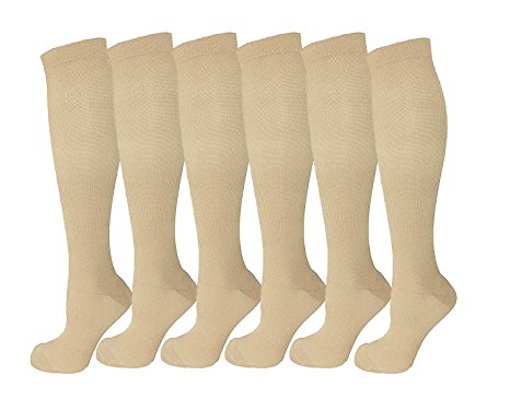 6 Pairs of Upgraded Knee High Graduated Compression Socks For Women and Men - Best Medical, Nursing, Travel & Flight Socks - Running & Fitness - 15-20mmHg