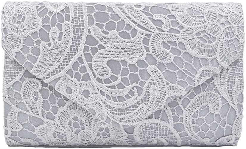 Premium Lace Paisley Floral Fabric Satin Envelope Flap Clutch Evening Bag