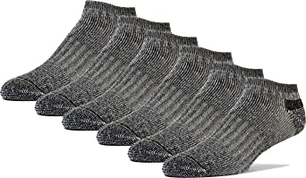 FUN TOES Men's Merino Wool Low Cut Socks - Strong Arch Support - Cushioned Bottom - Ideal for Hiking Trekking- 6 Pairs