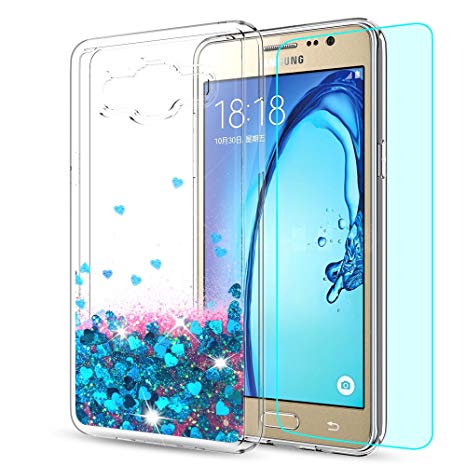 Galaxy On5 Case (G550 G5500) with HD Screen Protector,LeYi Liquid Case with Moving Shiny Quicksand Glitter Cute Design for Girls Women,Clear TPU Protective Case for Samsung Galaxy On5 ZX Blue