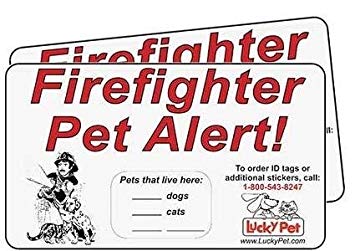 LuckyPet Firefighter Pet Alert Stickers,  Ultra-Bright Reflective Vinyl by 3M (See The Difference!), Two or Four Pack, 3” x 5” Peel and Stick- from