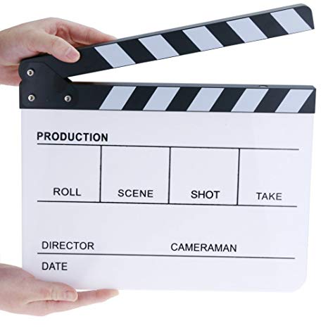 Professional Plastic Acrylic Clapboard Dry Erase Director Film Movie Clapper Board Slate 9.6 x 11.7" with Black/White Sticks