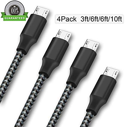 ONSON Micro USB Cable,4Pack 3FT/6FT/6FT/10FT Long Premium Nylon Braided Android Charger USB to Micro USB Charging vanzon Samsung Charger Cord for Samsung Galaxy S7 Edge/S7/S6/S4/S3,Note 5/4/3006