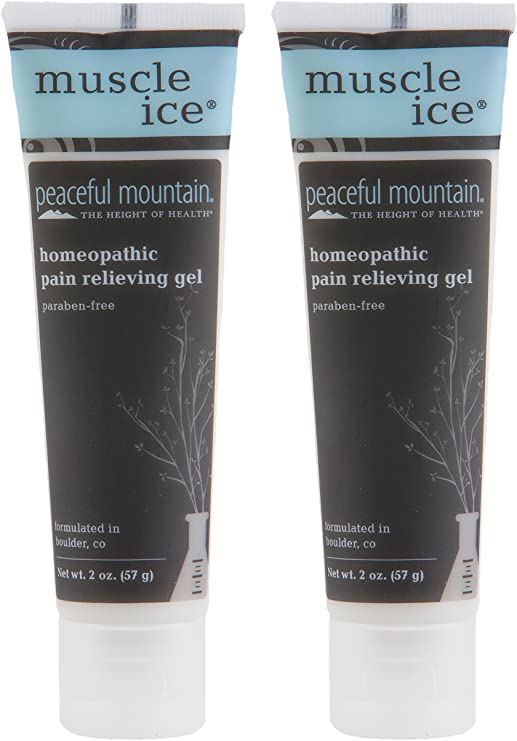 Peaceful Mountain Muscle Ice Homeopathic Pain Relieving Gel (Pack of 2) with Whey Protein, Camphor Wood Oil, St. John’s Wort, Lavender and Ginger, 2 oz