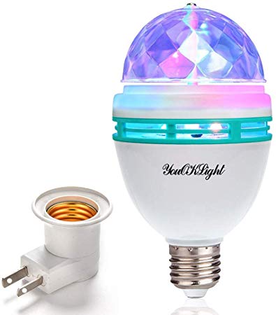 YouOKLight E26/E27 Full Color Rotating Lamp LED Strobe Bulb Multi Crystal Stage Light for Disco Birthday Party Club Bar