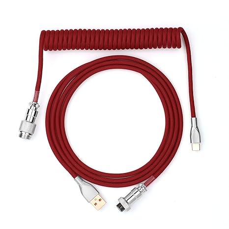 EPOMAKER Mix 1.8m Coiled Type-C to USB A TPU Mechanical Keyboard Space Cable with Detachable Aviator Connector for Gaming Keyboard and Cellphone (Red)