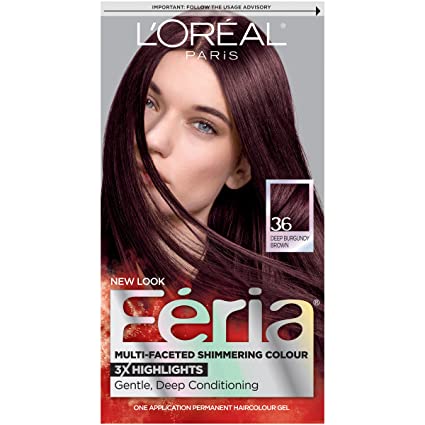 L'Oréal Paris Feria Multi-Faceted Shimmering Permanent Hair Color, 36 Chocolate Cherry (Deep Burgundy Brown), 1 kit Hair Dye