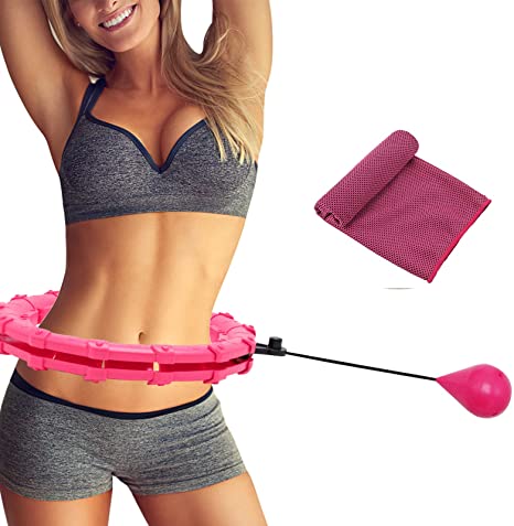 Fitness Hula Hoop with Ball, Smart Hula Ring Hoops, Weighted Hula Circle 24 Detachable Fitness Ring with 360 Degree Auto-Spinning Ball Gymnastics Adult Fitness for Weight Loss and Kids Exercising
