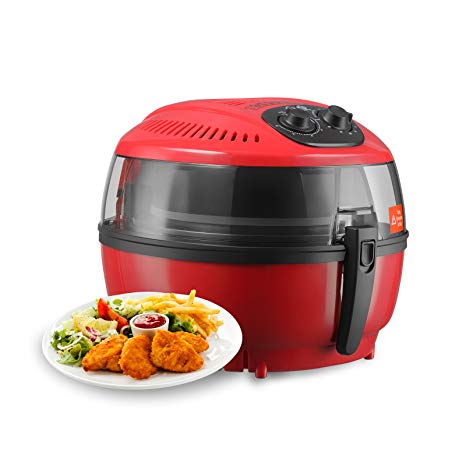 7.4QT XL Large Red Air Fryer-KUPPET 1400W Oilless Hot Air/Deep Fryer/Rapid Hot Air Circulation System/Timer & Temperature Control/8 Cooking Presets-Included Recipe, Steamer, Fryer Pan