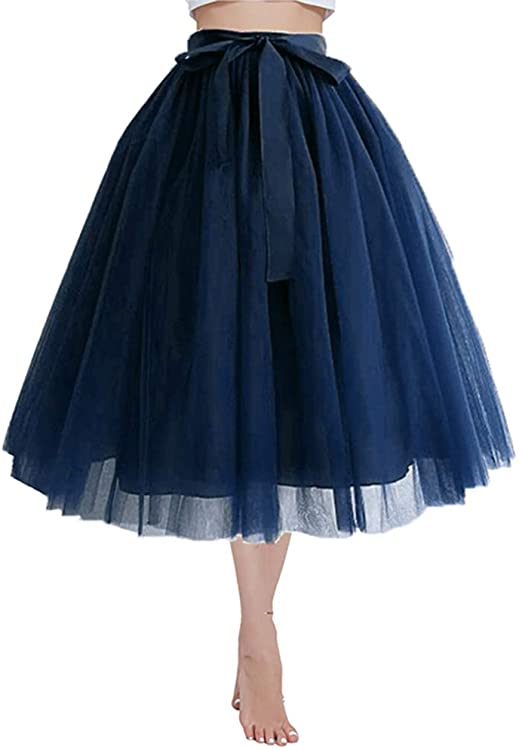 Minyue Women's Tulle Skirt A Line Midi/Knee Length Tutu 6 Layered Pleated Dance Skirt …