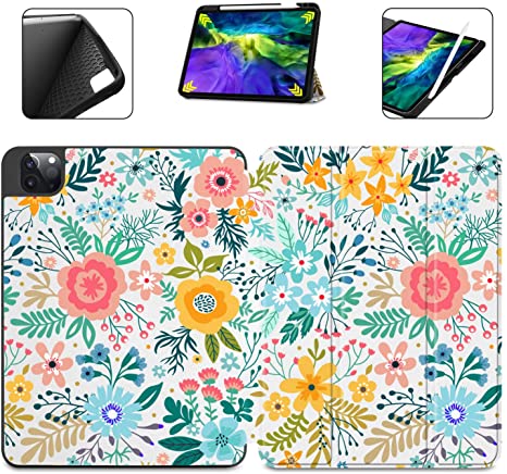 Dongke for iPad Pro 11 Case 2nd Generation 2020 with Pencil Holder, Slim Lightweight Full Body Protective Rugged Shockproof Auto Wake/Sleep Stand Cover Support 2nd Gen Pencil Charging-Colorful Floral