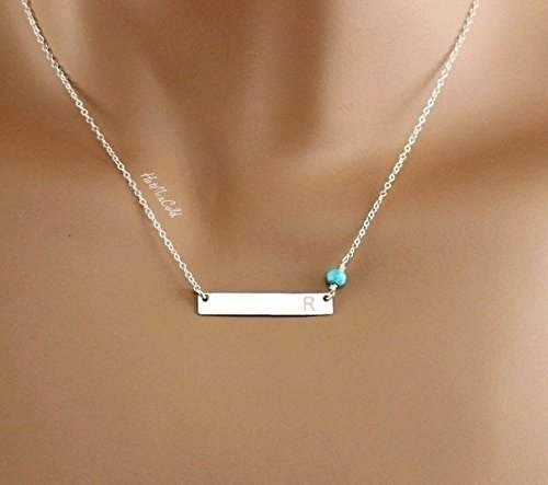 Silver Bar Necklace, Personalized Monogram Horizontal Necklace, Initial Pendant Bar, Bridesmaids Gifts, Name Plate Birthstone Necklace