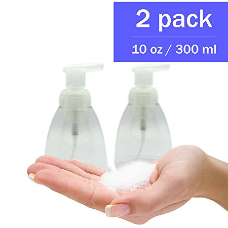Foaming Soap Dispenser Pump Set of 2 pack 300ml (10 oz) Empty Bottles Hand Soap Liquid Containers. Save Money! Less soap is used per hand washing session Perfect for Castile Liquid Soap