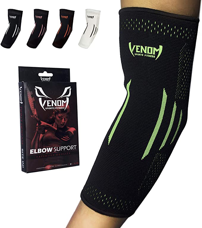 Venom Elbow Brace Compression Sleeve - Elastic Support, Tendonitis Pain, Tennis Elbow, Golfer's Elbow, Arthritis, Bursitis, Basketball, Baseball, Football, Golf, Lifting, Sports, Men, Women-(Green-S)