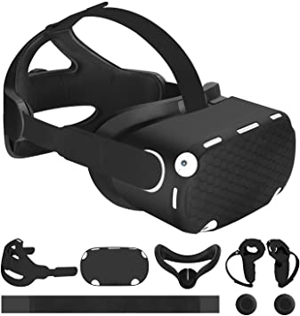 MASiKEN K6 Adjustable Replace Elite Head Strap for Oculus Quest 2, Cool Black Kit, Silicone Face pad, Full Joysticks Cover,Portable 3-in-1 Accessories Set,Enhanced Support and Comfort