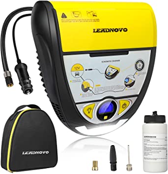 Portable Air Compressor Tire Repair, Tire Inflator with Tire Sealant, DC 12V with LED Light Digital Display Air Pump for Car, Bicycle, Motorcycle, Balls, Other Inflatables-Yellow