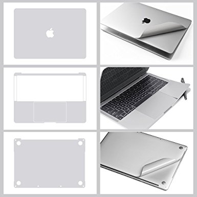 JRC- Silver 4 in 1 Full Body Protective Skin for MacBook Pro 13 inch with Touch Bar (2016/2017 Version, A1706), New MacBook Pro 13 Decals Skins Stickers,Trackpad Sticker Protector
