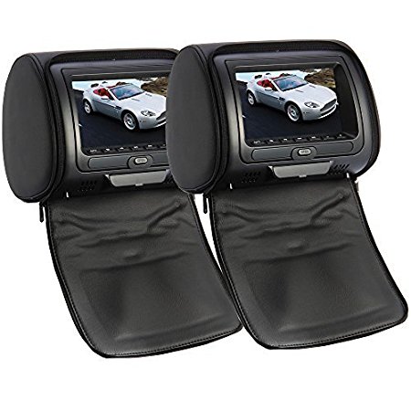 OukuBlack Color Pair of Headrest 7" LCD Car Pillow Monitors with Region Free DVD player Dual Twin Screens USB SD IR FM Transmitter 32 Bit Games