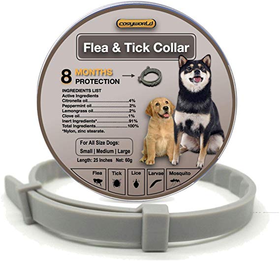 COSYWORLD Flea and Tick Collar for Dogs - 100% Natural Essential Oil Flea & Tick Prevention - Adjustable, Safe & Waterproof Flea Control Collar - 8 Months Protection