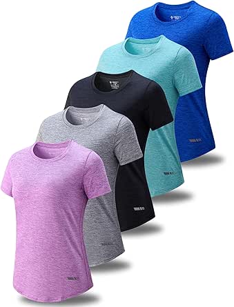 5 Pack: Women's Dry Fit Short Sleeve T Shirts, Athletic Workout Tee Tops for Gym Yoga Running