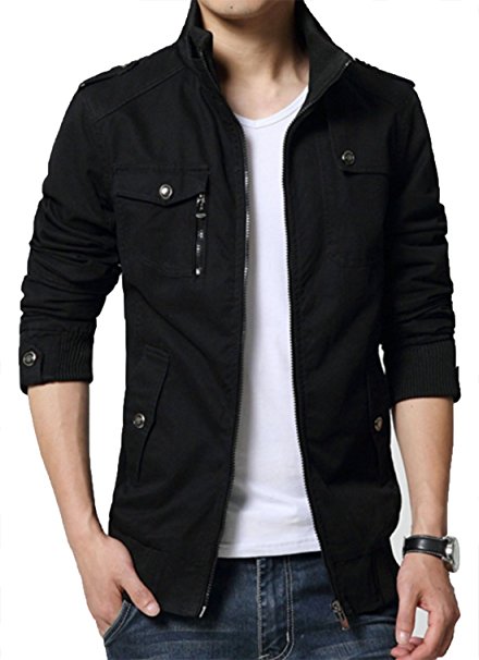 XueYin Men's Solid Cotton Casual Wear Stand Collar Jacket